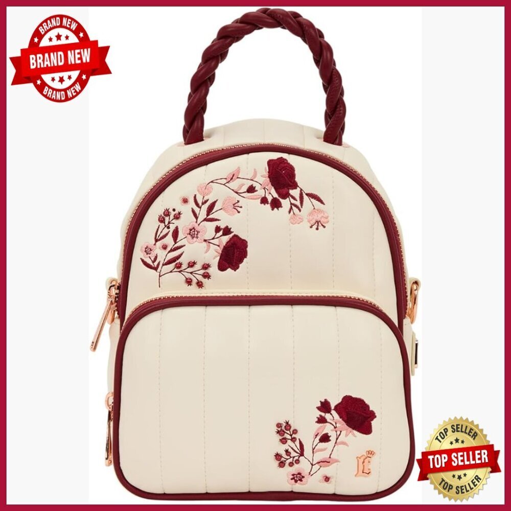 Faux Leather Convertible Mini Backpack Crossbody Bag with Quilted Floral Details